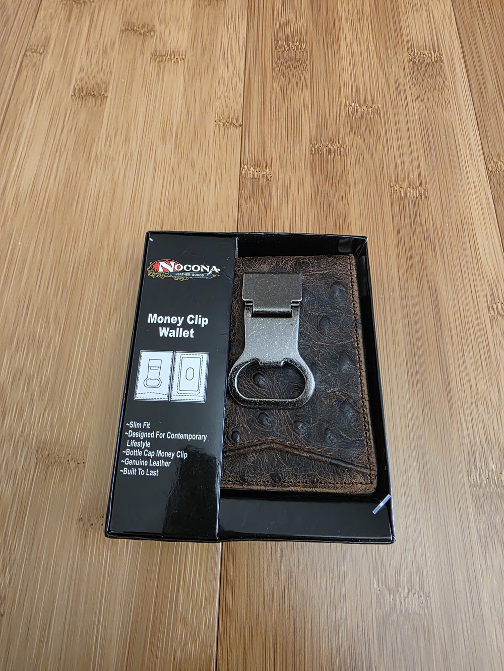 Nocona Brown Leather Money Clip Wallet with Metal Bottle Opener